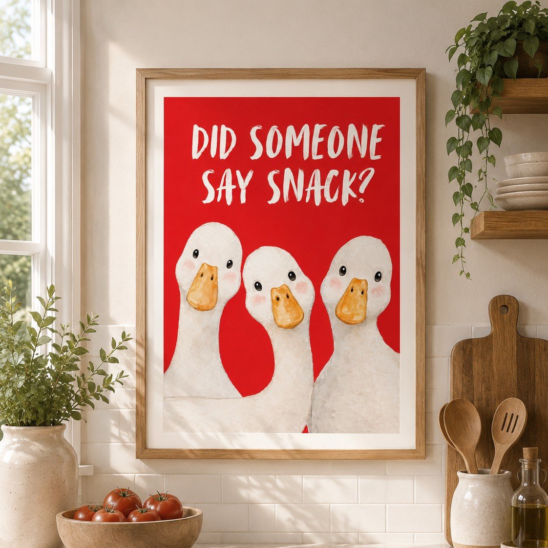 Did Someone Say Snack? Goose Kitchen Print Funny Farmhouse Wall Art Cute Goose Poster