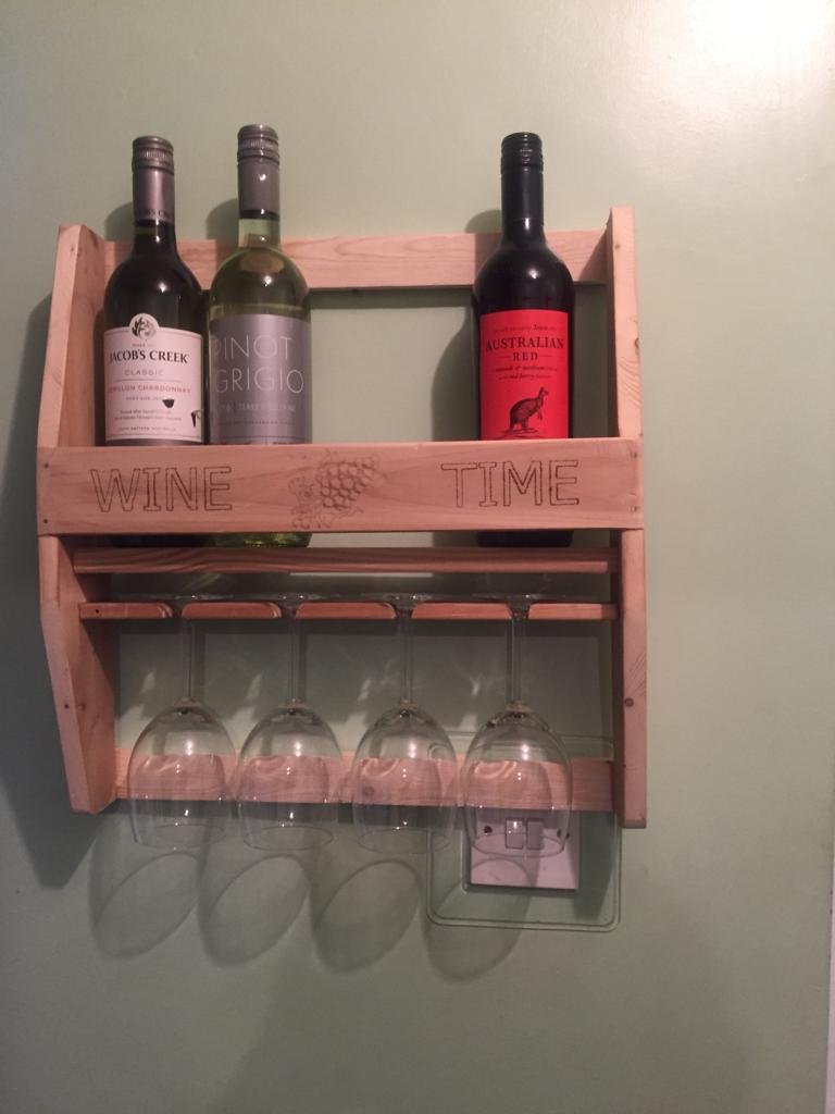wall hanging wooden wine and glass holder