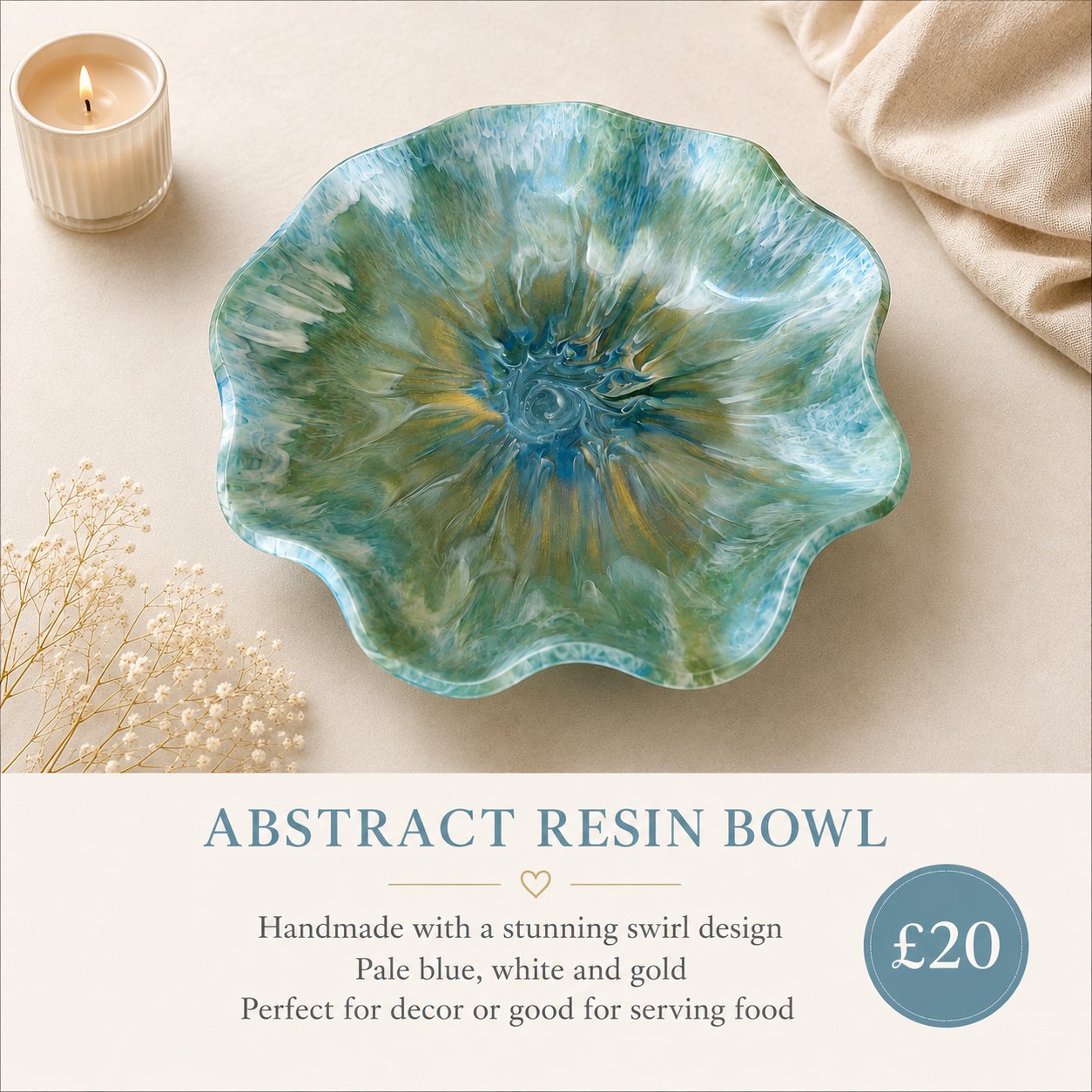 Blue Abstract Resin Bowl