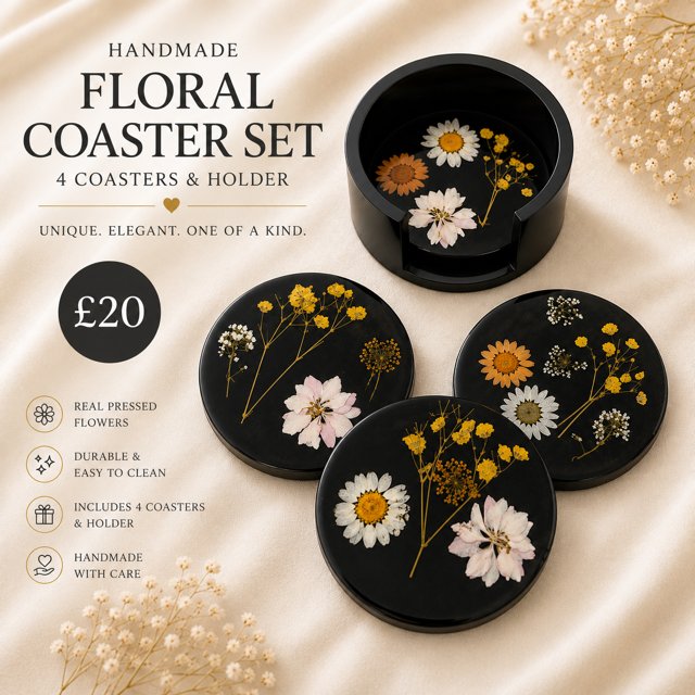 Black Floral Coaster Set
