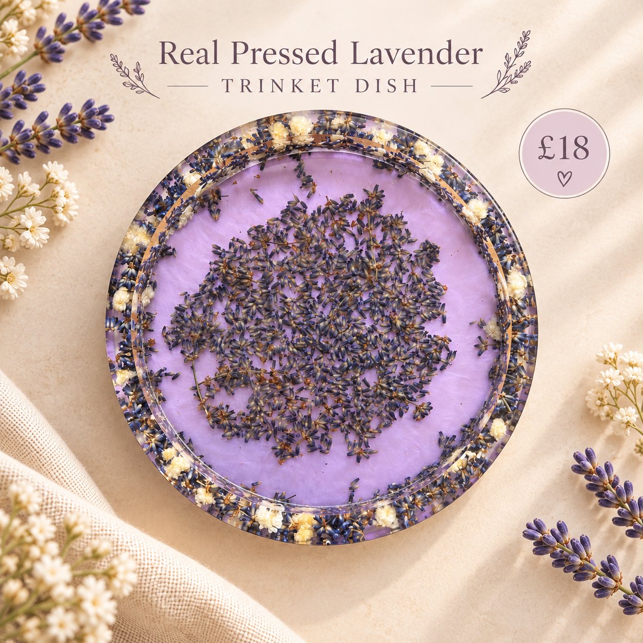 Real Pressed Lavender Trinket Dish