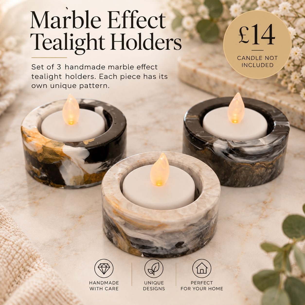 Marble Effect Tealight Holders