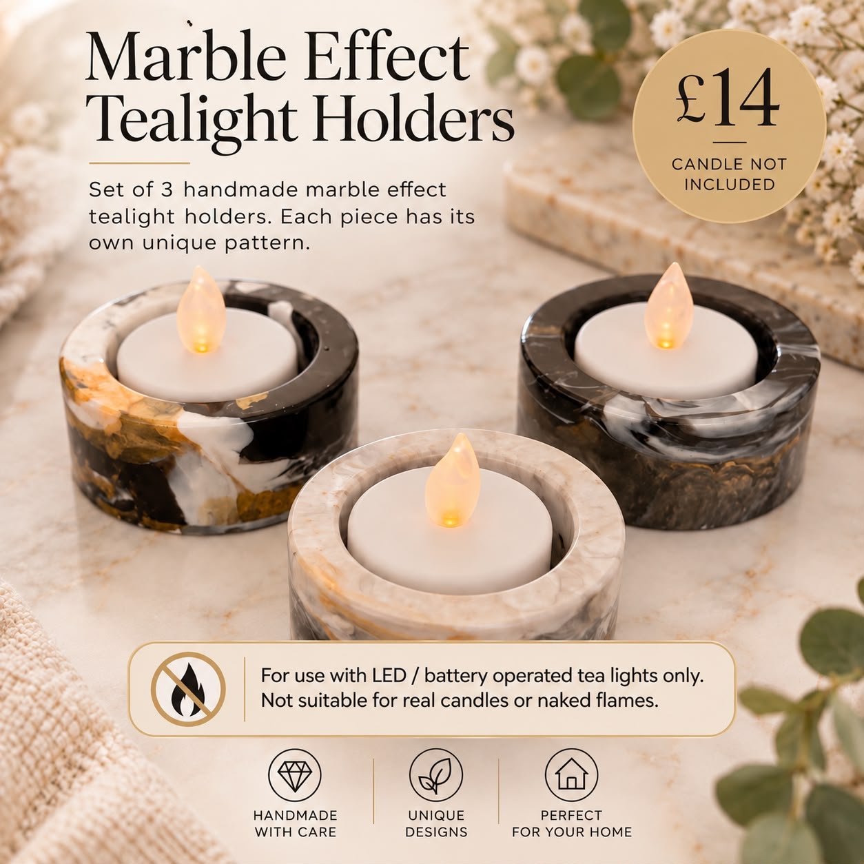Marble Effect Tealight Holders