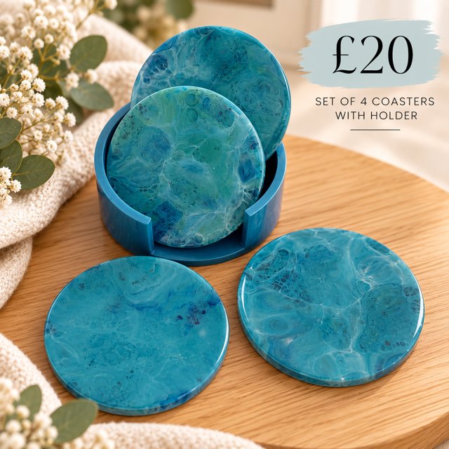 Ocean-Inspired Coasters with Holder Set