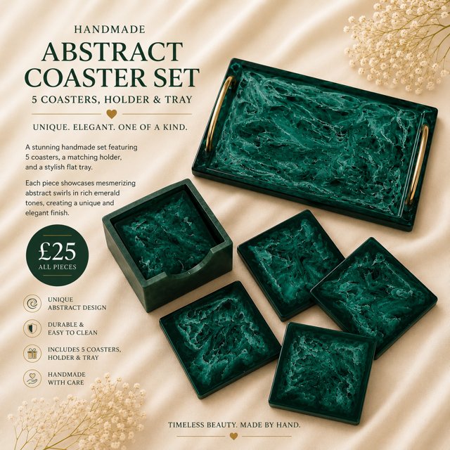 Green Abstract Coaster Set