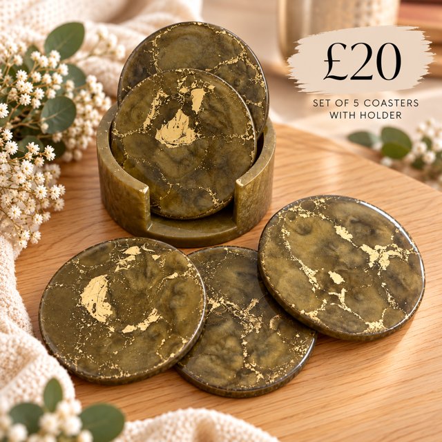 Olive Green Coasters Set with Holder