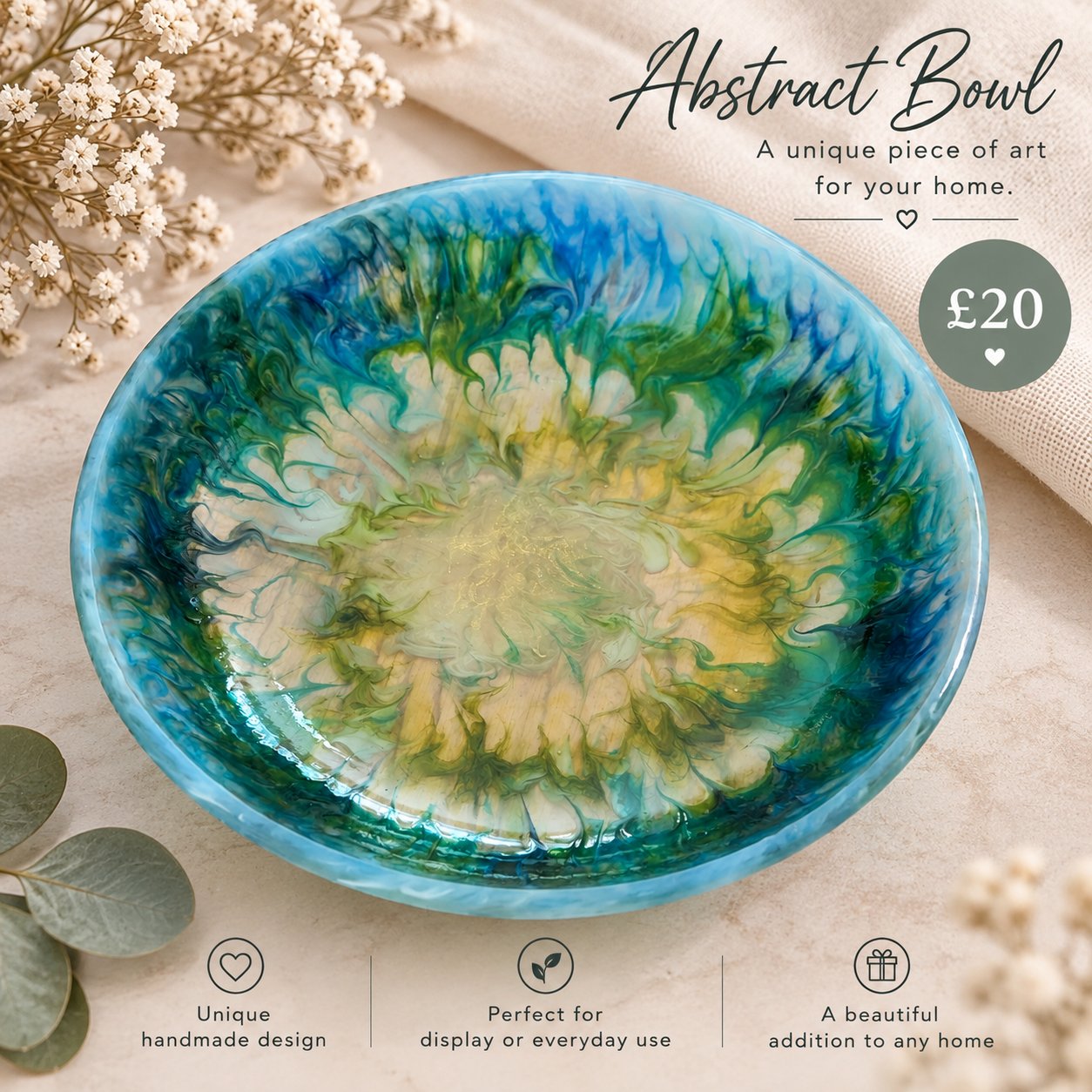 Blue Green Flower-like Abstract Bowl