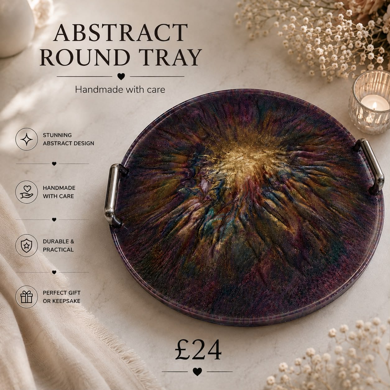 Pulsing Dark Purple Brown Abstract Round Tray