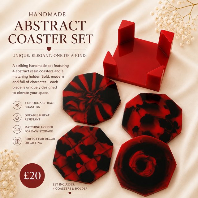Red & Black Abstract Coaster Set