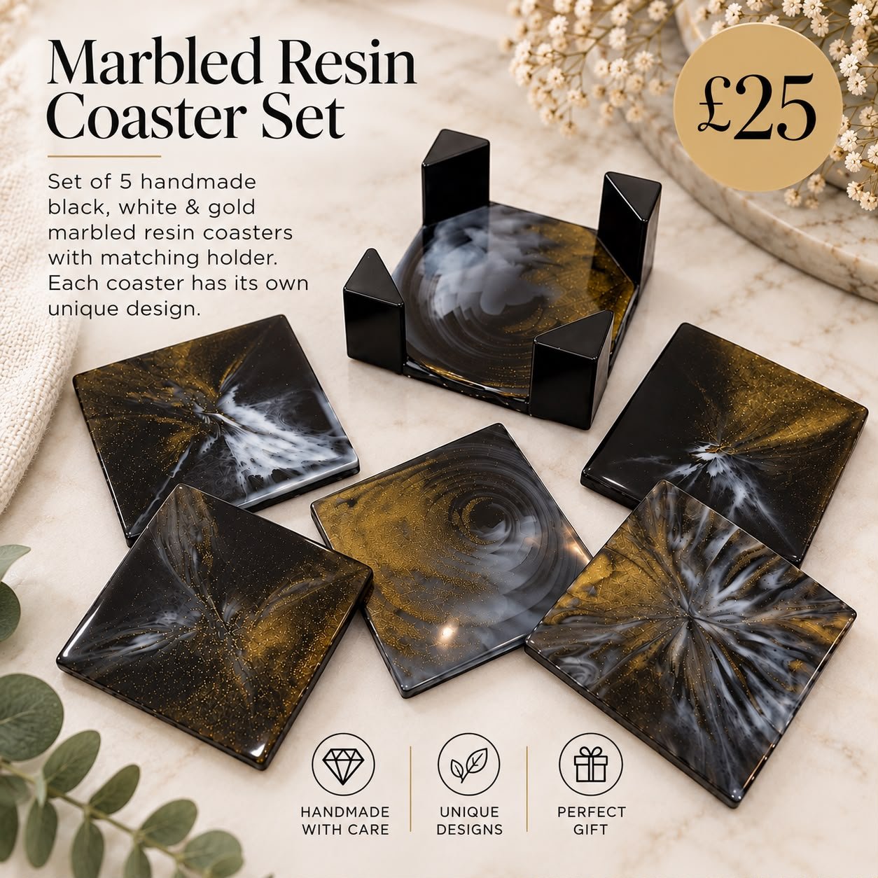 Marbled Resin Coaster Set