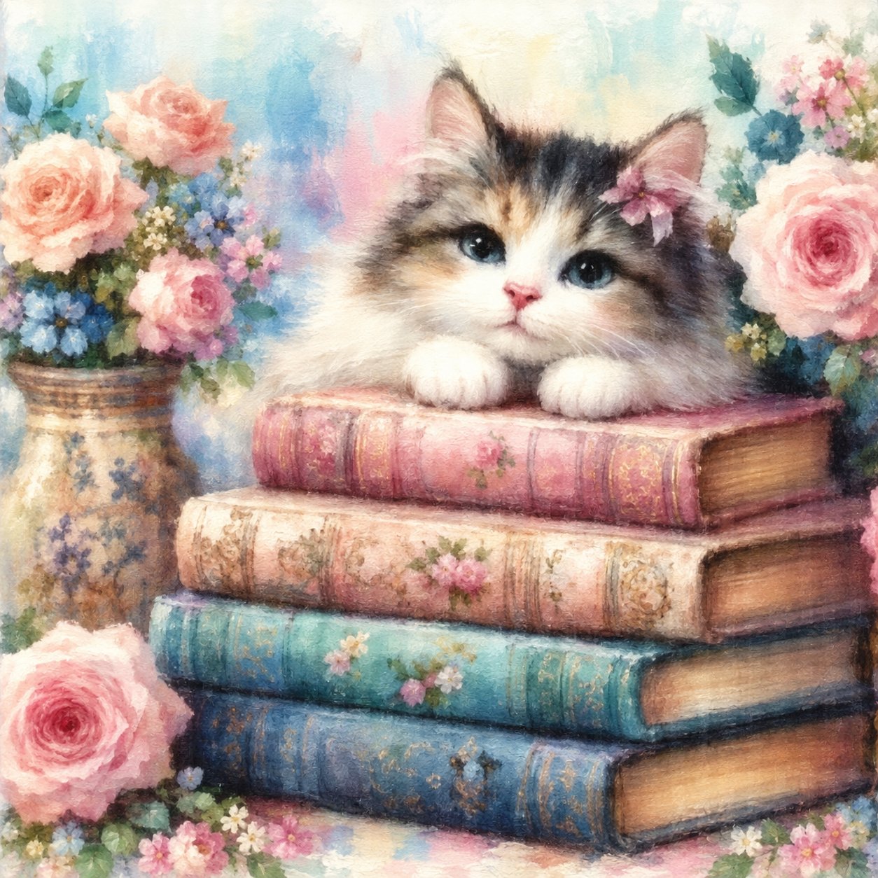 🐈 Cat on Books Diamond Painting Kit