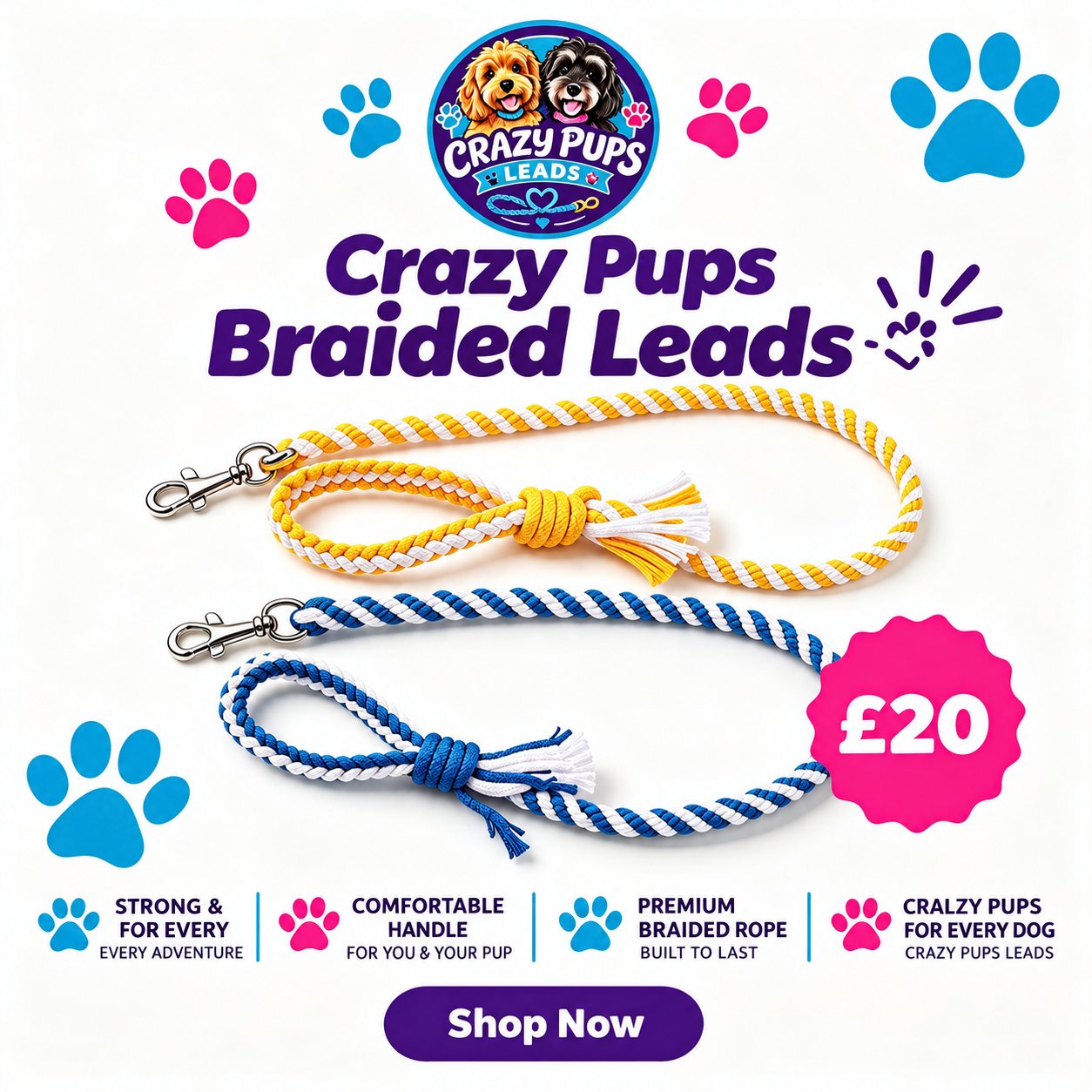 Handmade braided rope dog leads