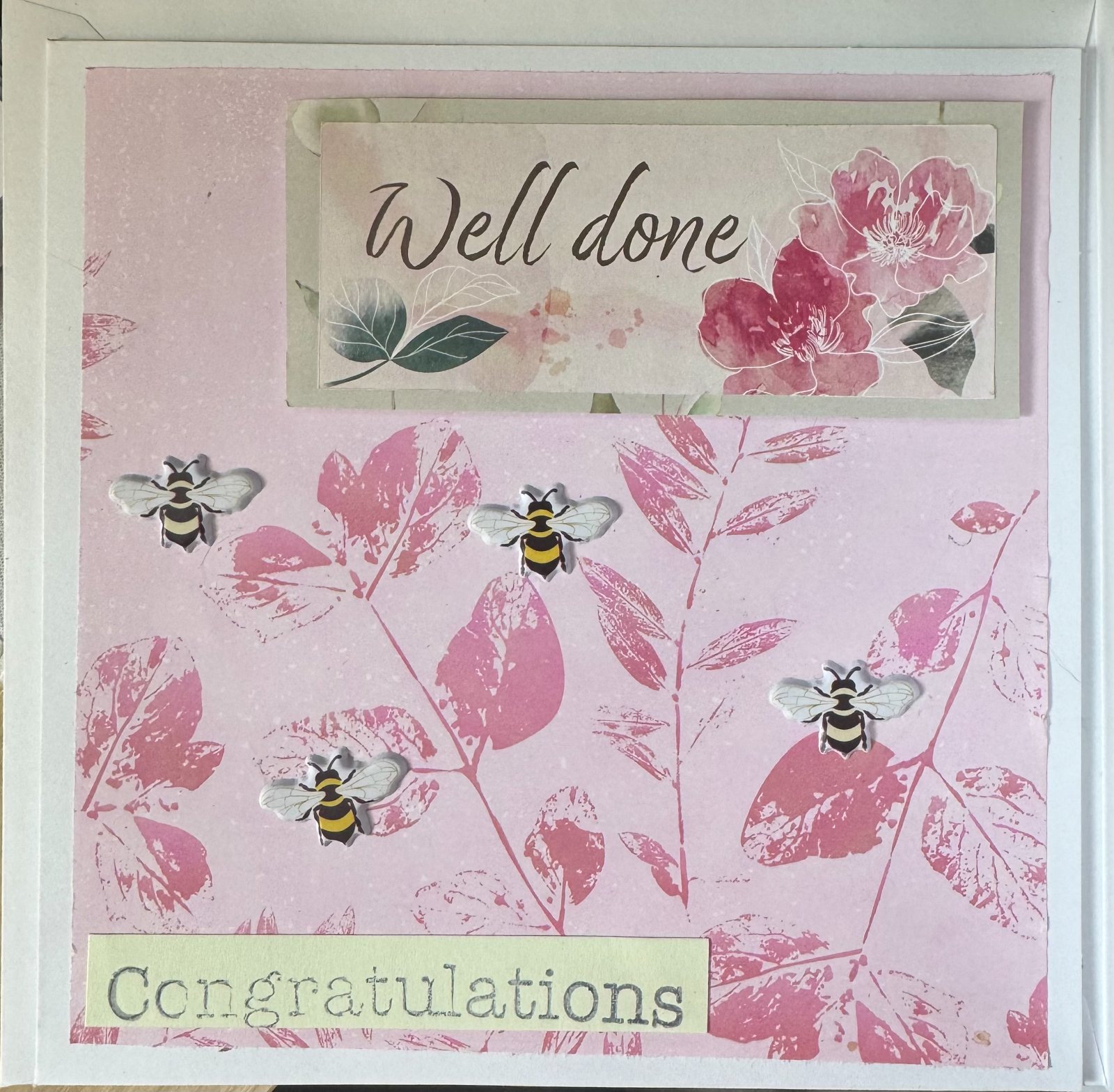 Well Done - Congratulations - Pink Leafs