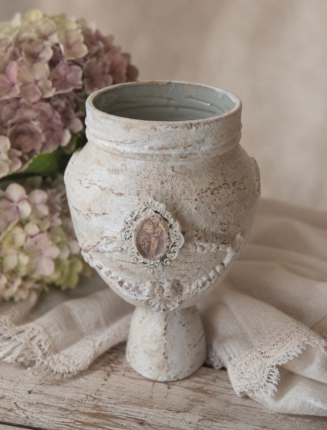 Vintage Shabby Chic Hand-Painted Glass Urn Vase