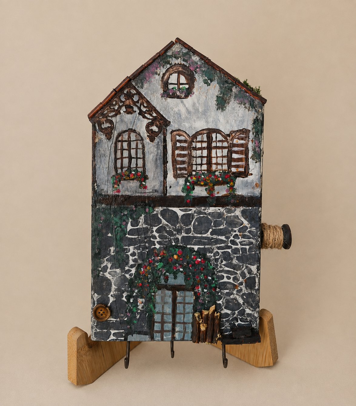 Rustic Stone Cottage Wall Key Holder Decor
