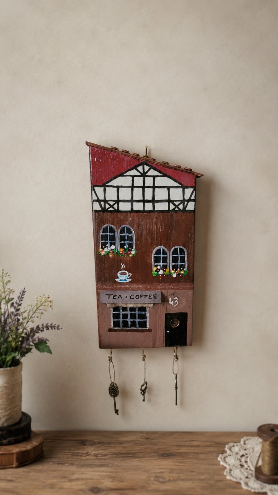 "Tea & Coffee" Tudor Wooden Cottage Key Holder