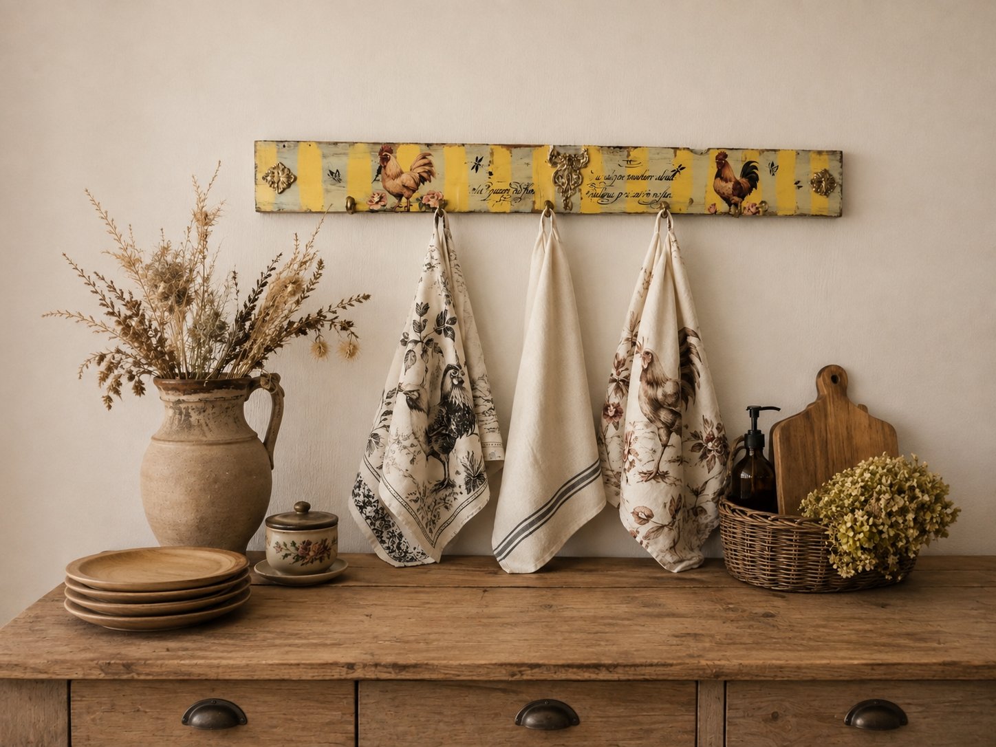 French Country Wooden Wall Hook Rack – Rooster Decor