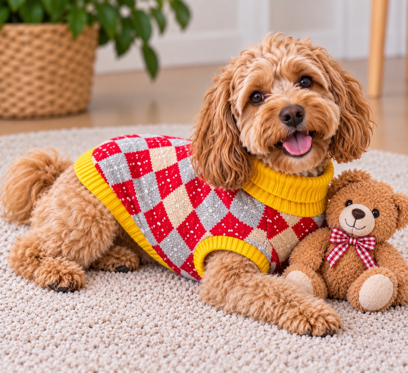 Bold retro style diamond pattern dog jumper