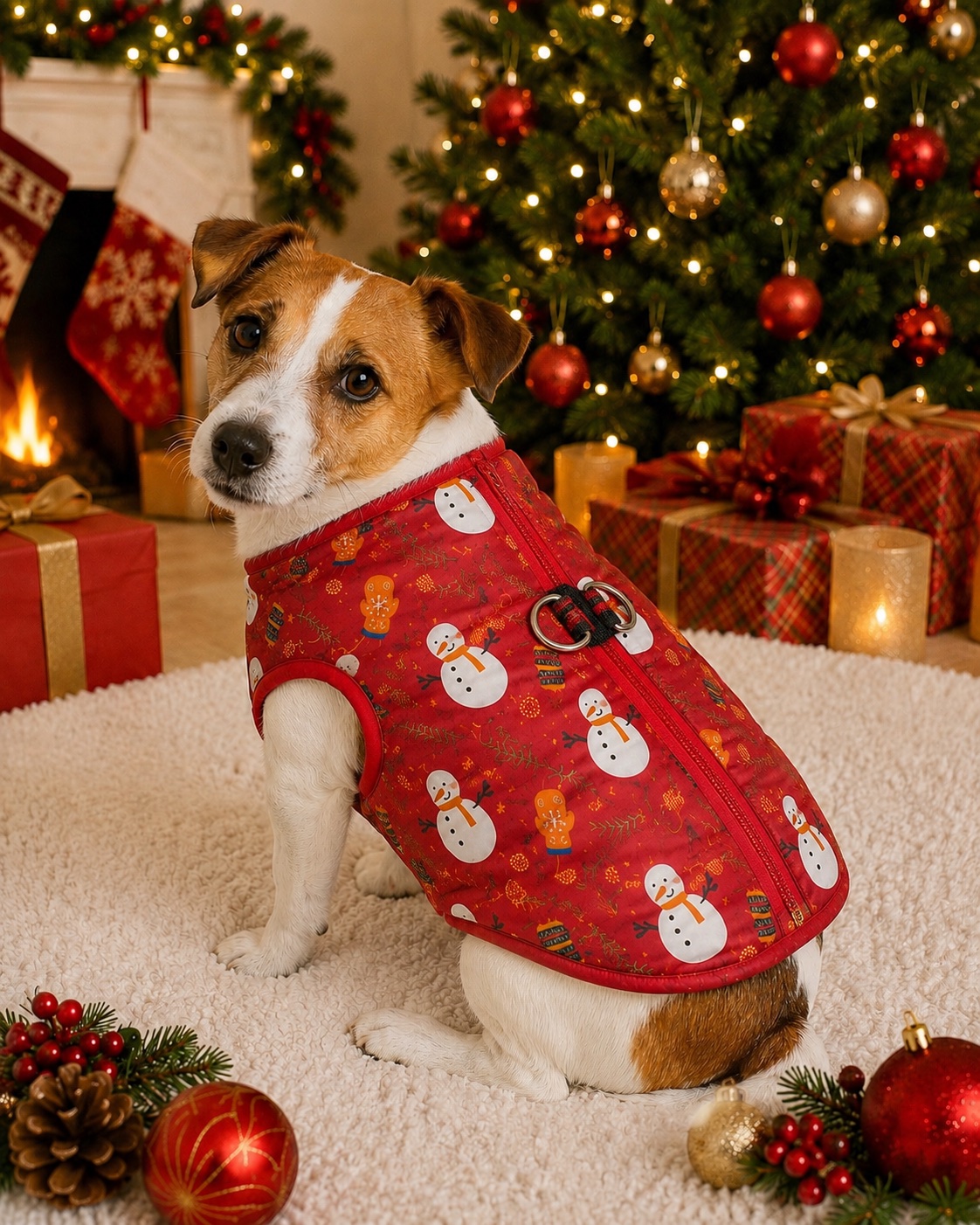 Festive water resistant dog jacket