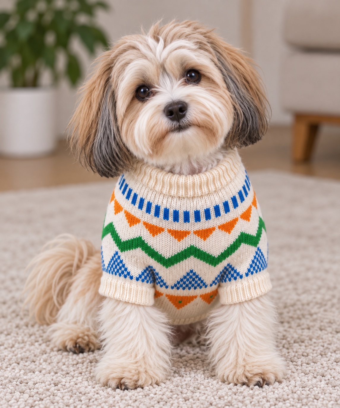 Nordic style dog jumper with triangular wave