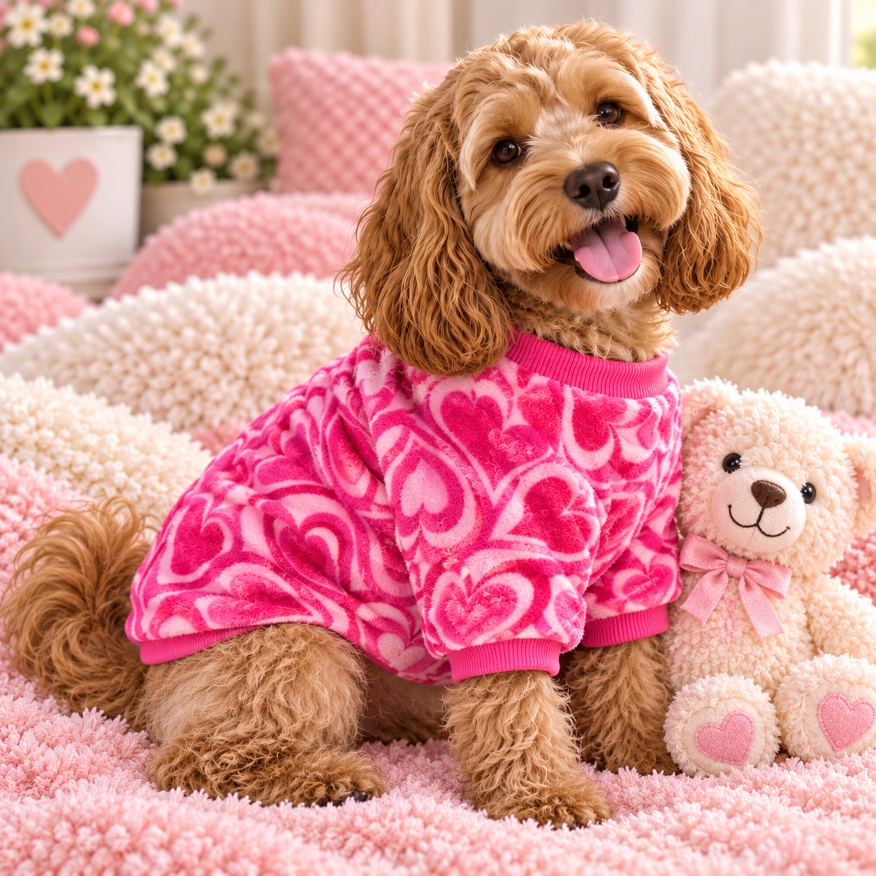 Super soft pink heart patterned fleece