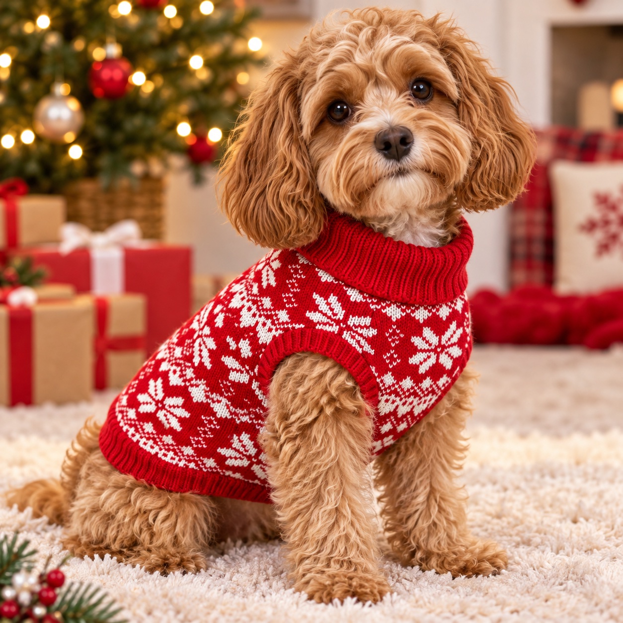Red festive dog jumper rolled neck