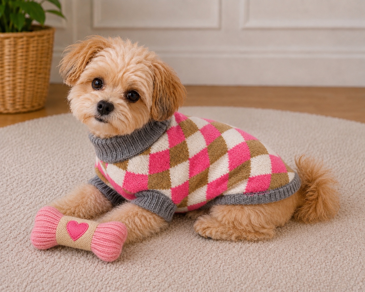 Dog jumper classic argyle knitted