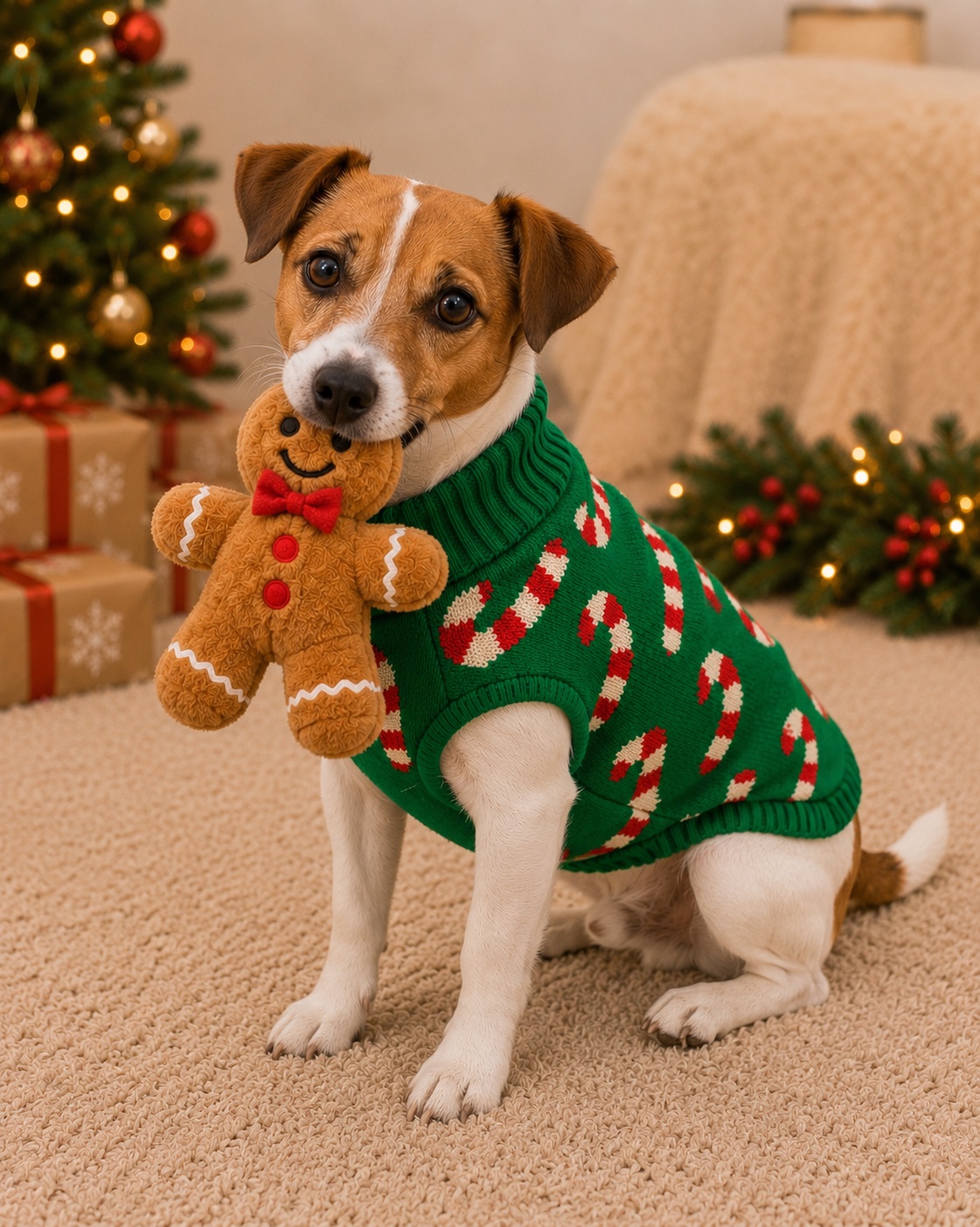 Festive knitted dog jumper