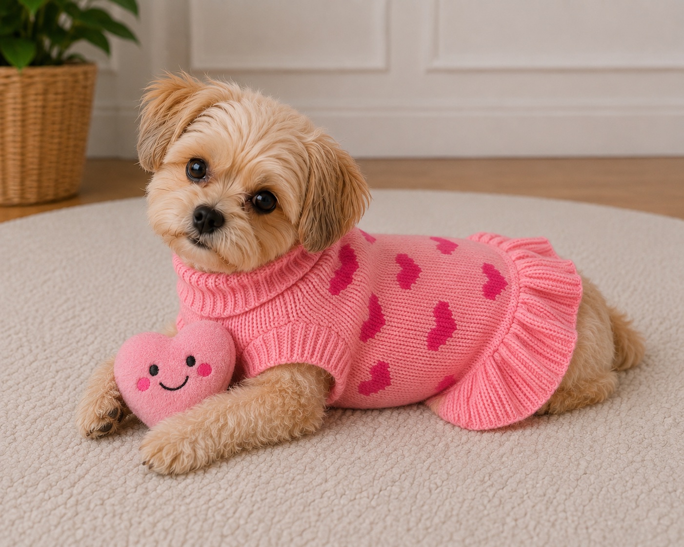 Small dog hot pink heart jumper with skirt bottom