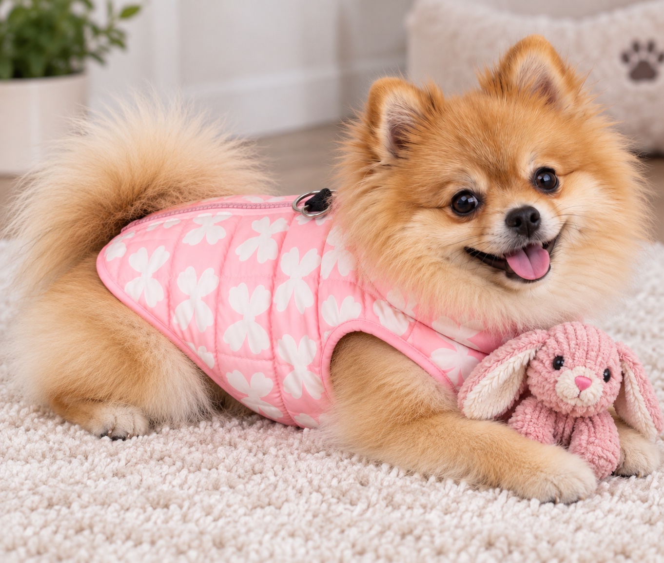 Pink water resistant dog jacket zip up