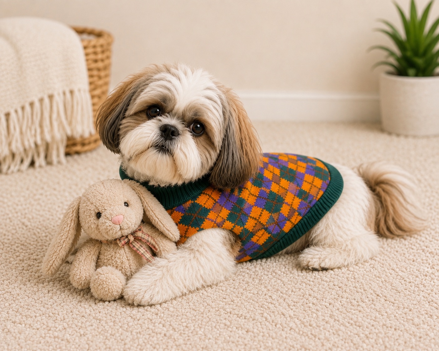 Colourful argyle knitted dog jumper