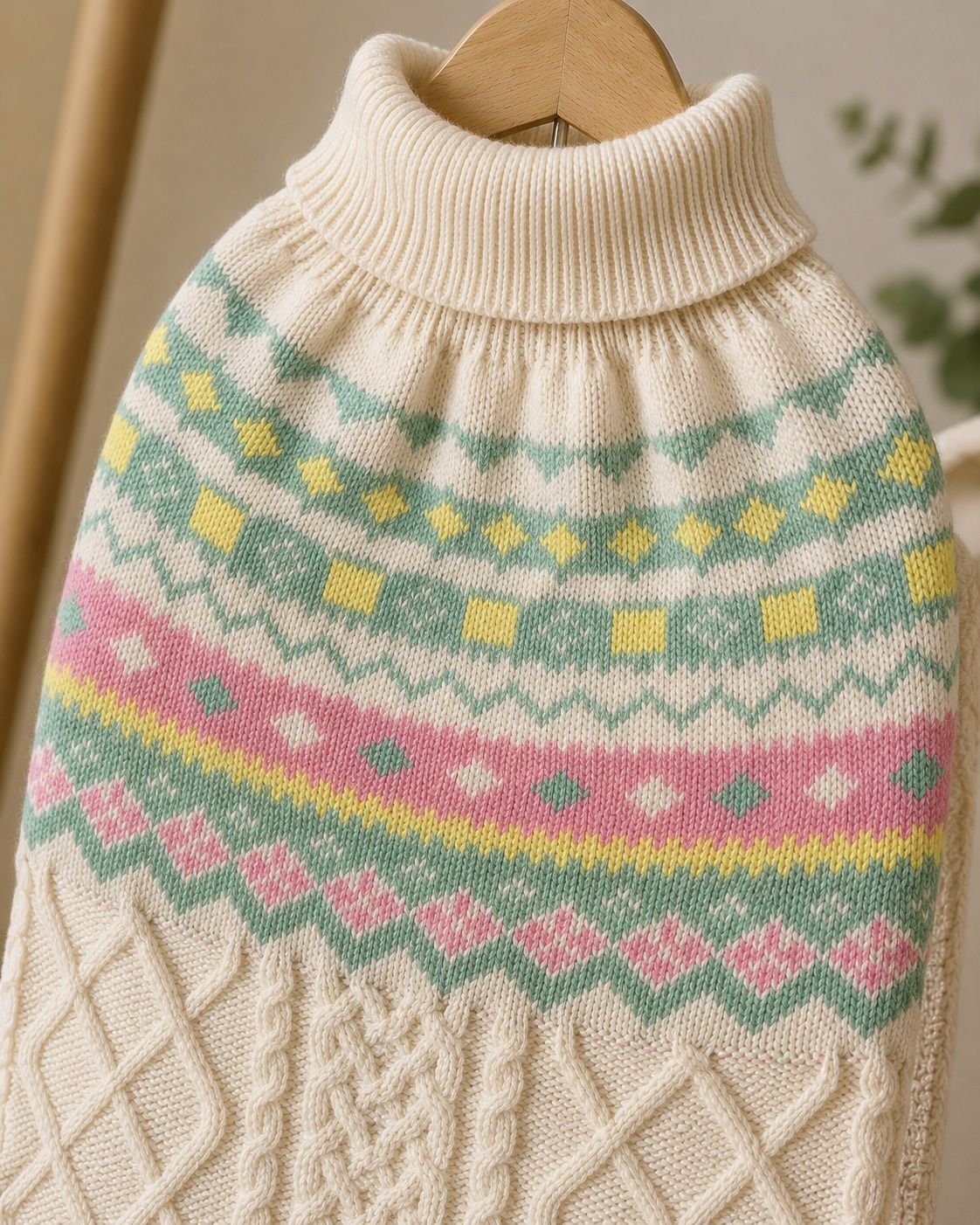 Cream and pastel cable knit dog jumper