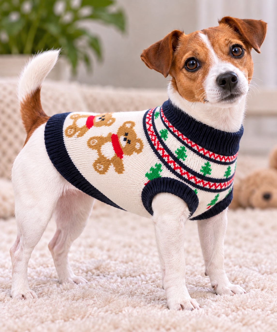 Adorable Christmas teddy bear knitted dog jumper