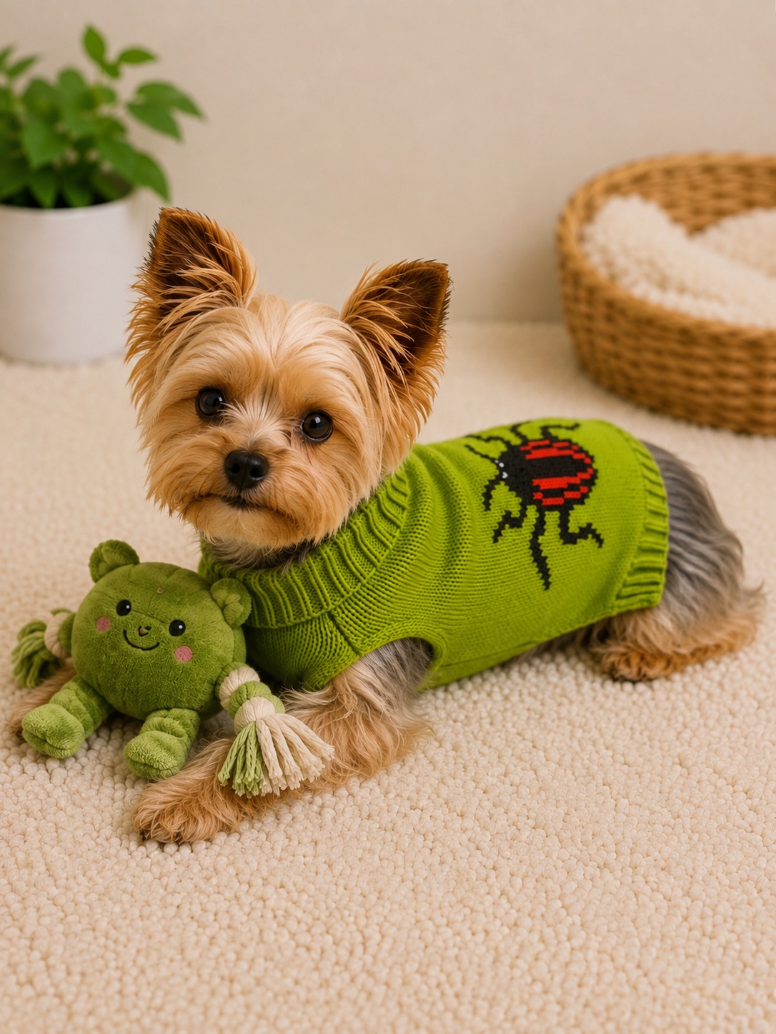 Lady bug dog jumper vibrant green