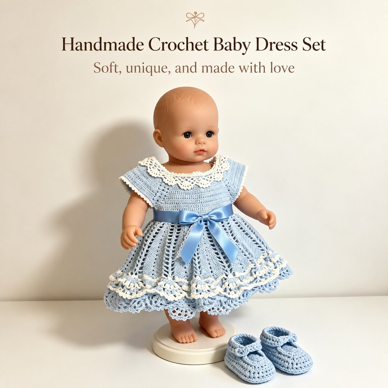 Handmade Crochet Baby Dress & Matching Booties – 3–6 Months