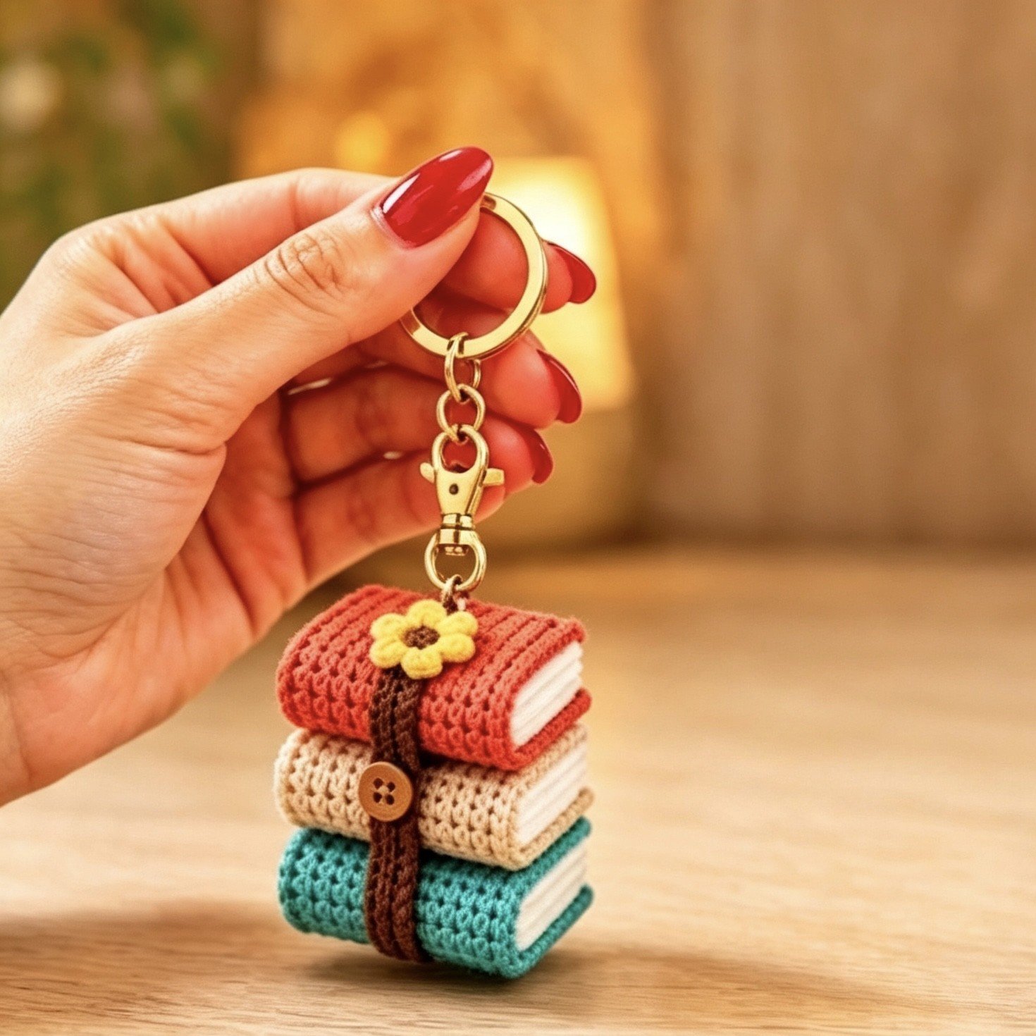 📚 Mini Crochet Bookshelf Keychain — Your Pocket Library