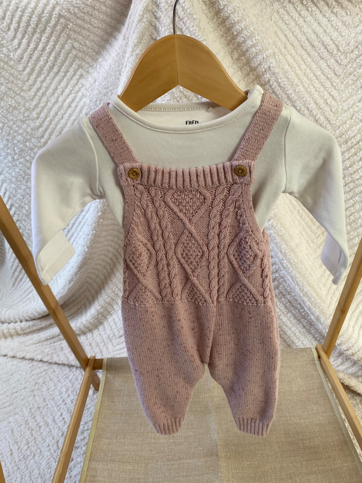 Blush Knit 🌸 | F&F Pink Dungarees & Vest |0-3 months|