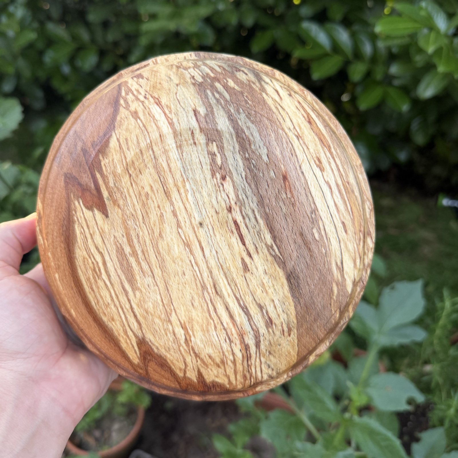 Beech bowl with copper stitching