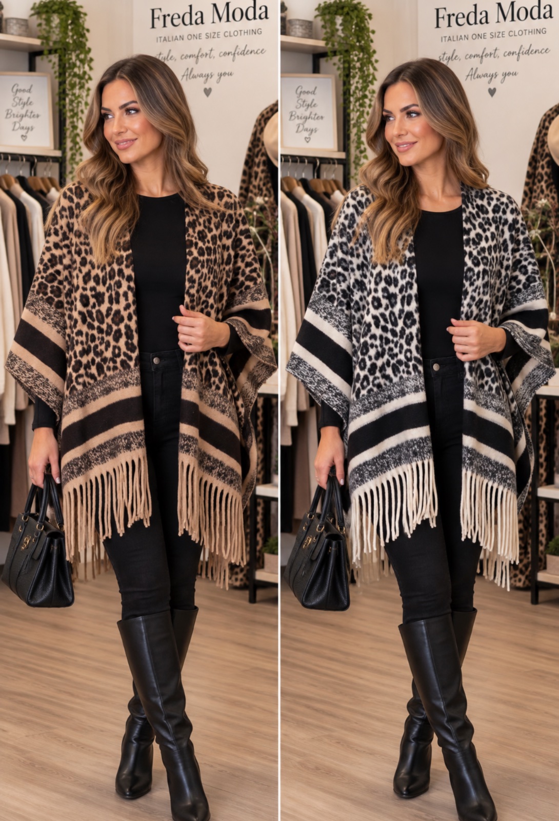 ANIMAL PRINT FRINGED CAPE
