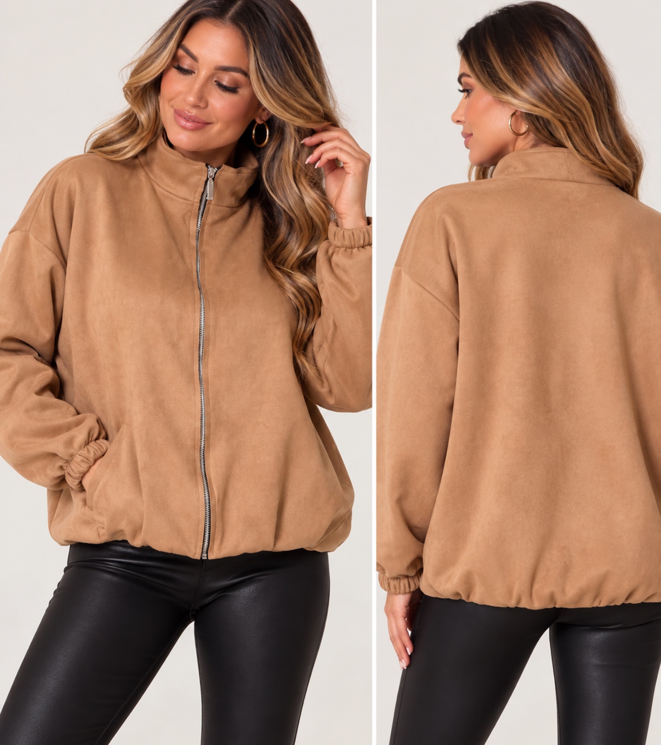 SUEDE PUFFBALL JACKET