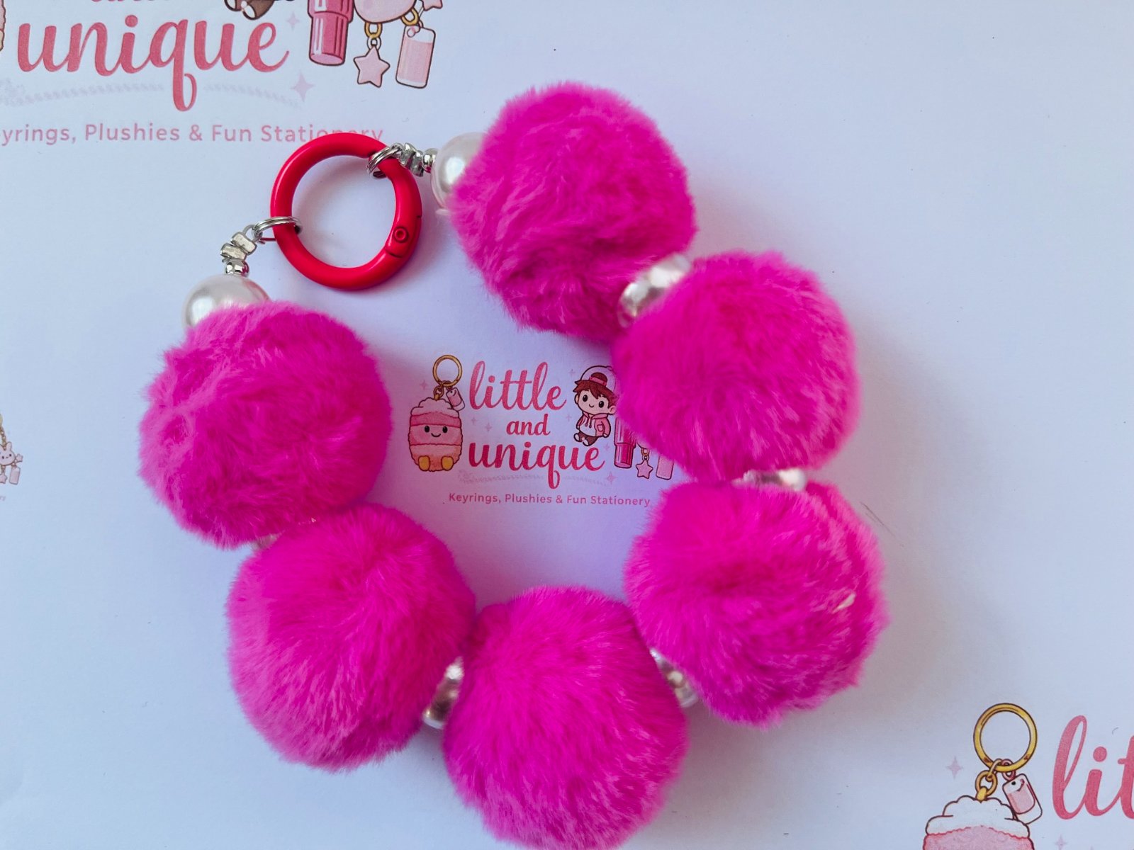Bright Pink Pom-Pom Keychain
