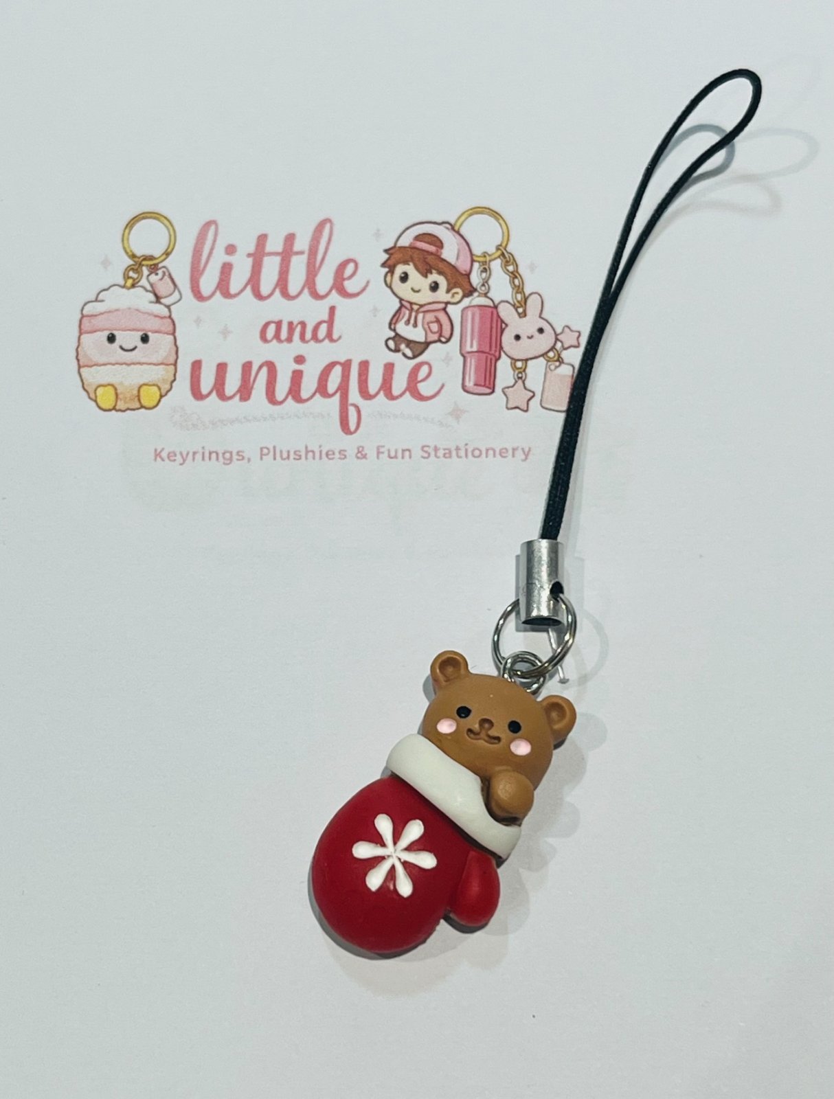 Festive Bear Mitten Phone Charm