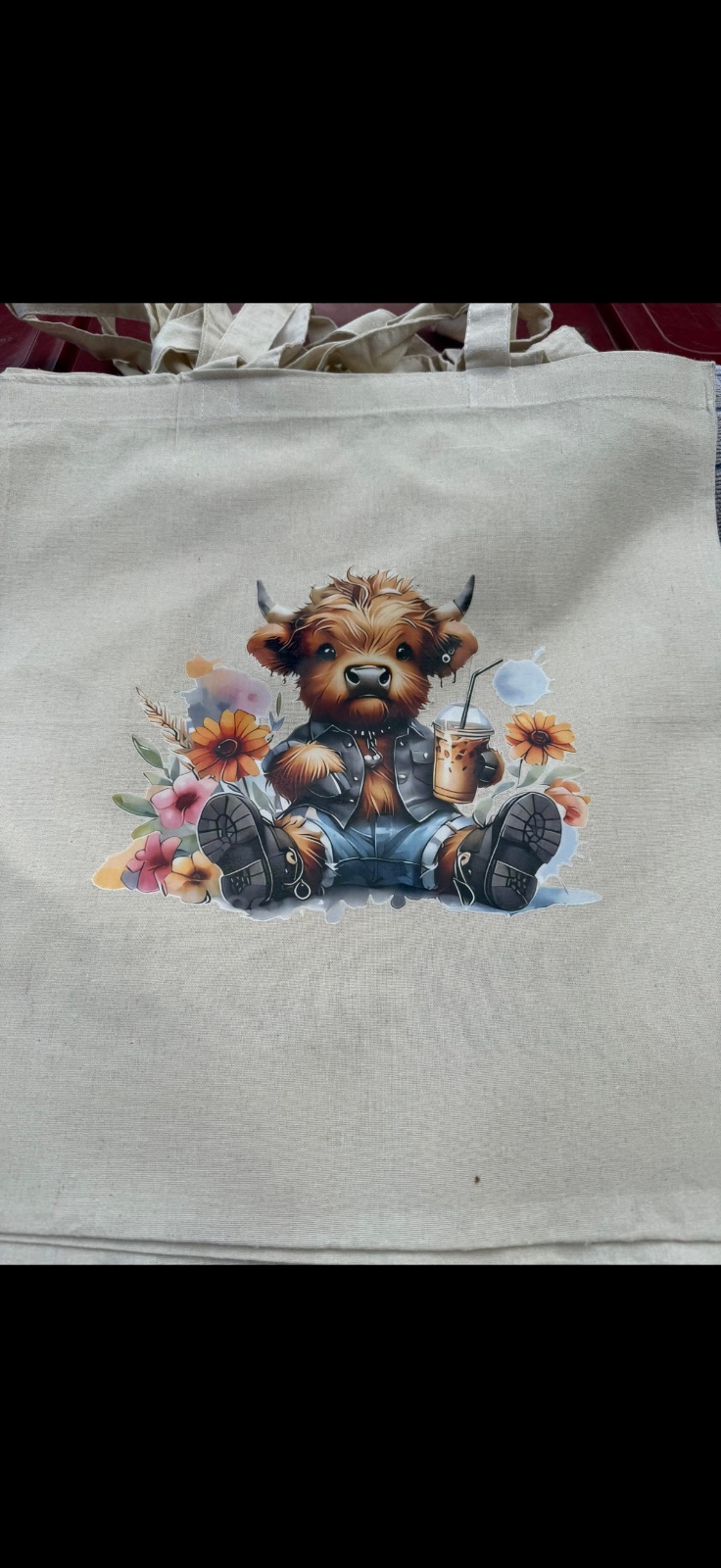 Iced latte biker cow tote bag