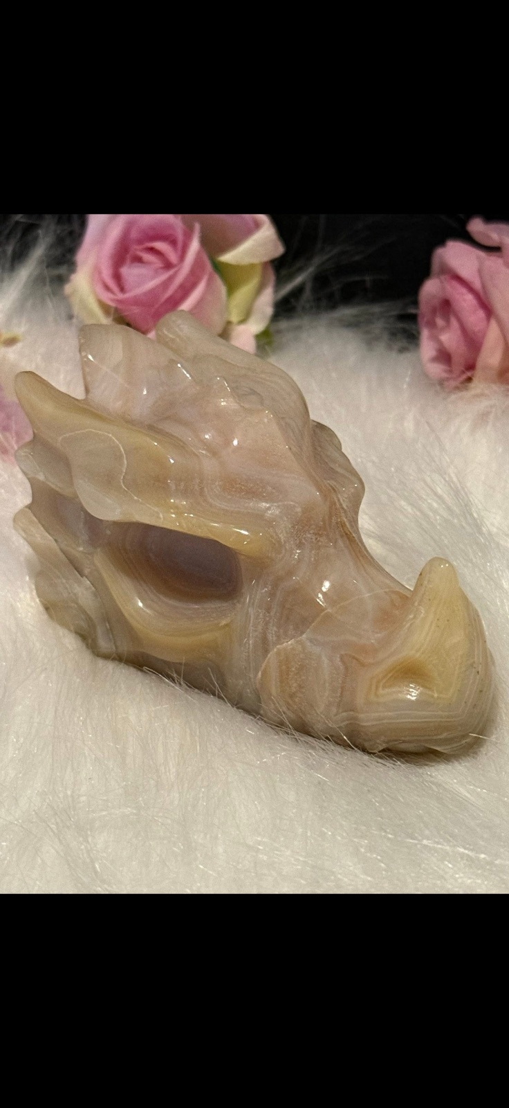 Pink agate dragon skull
