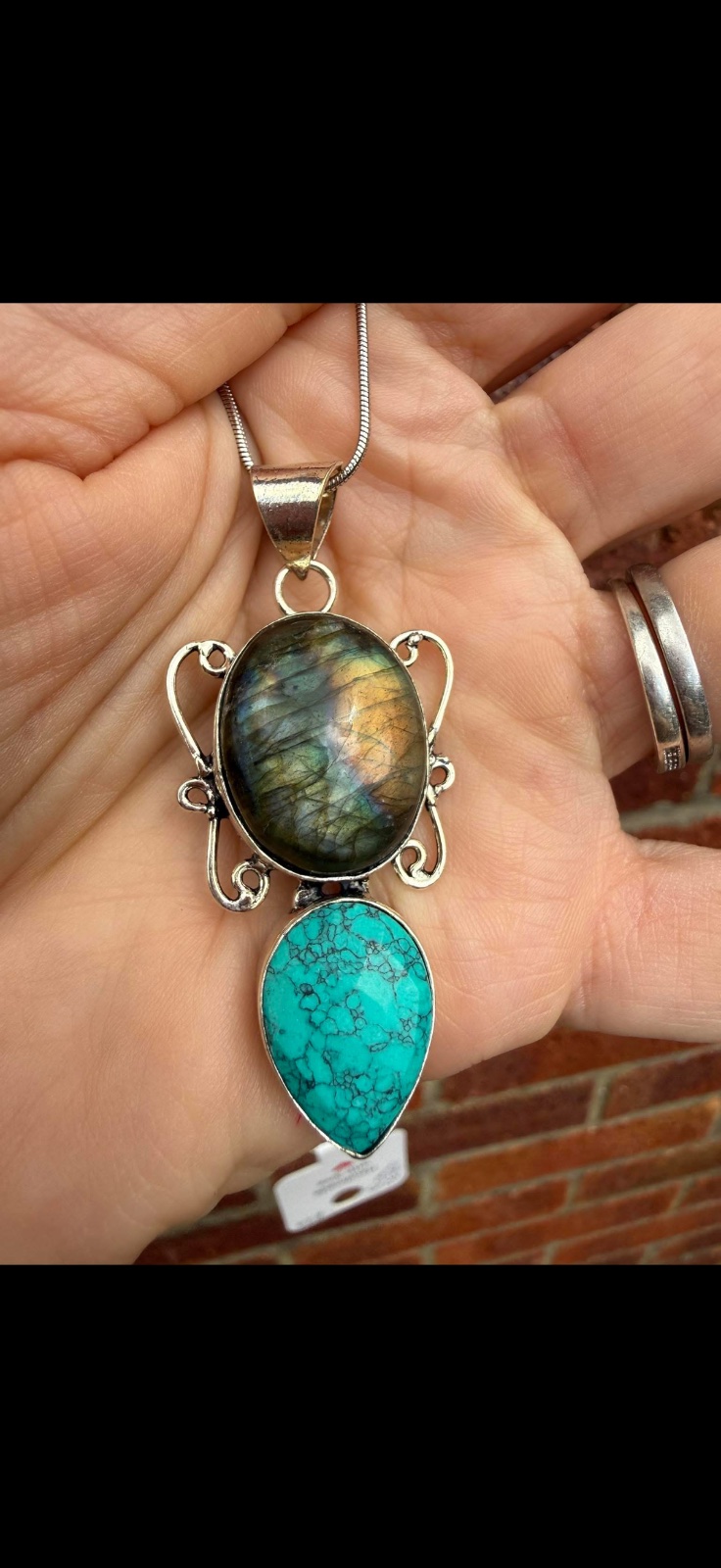Labradorite and faux turquoise pendant